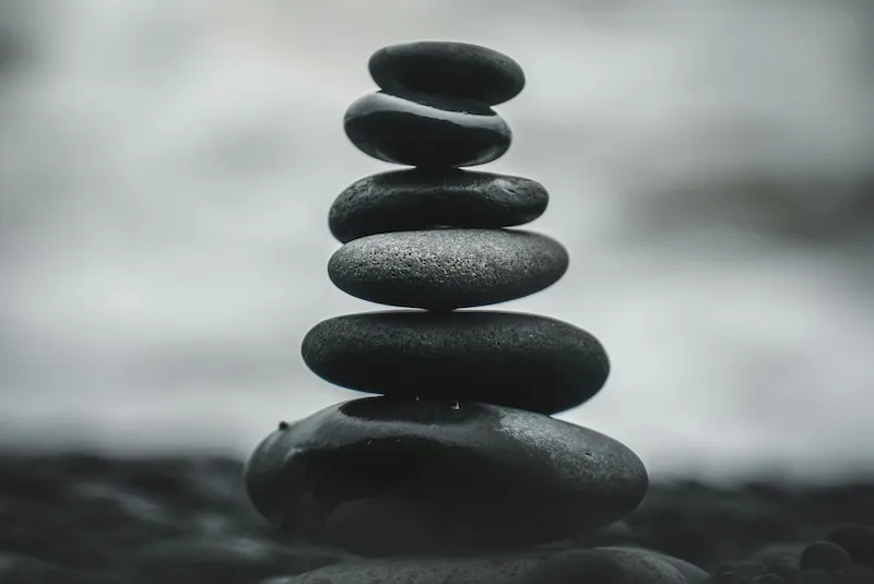 Cairn of balanced river rocks.